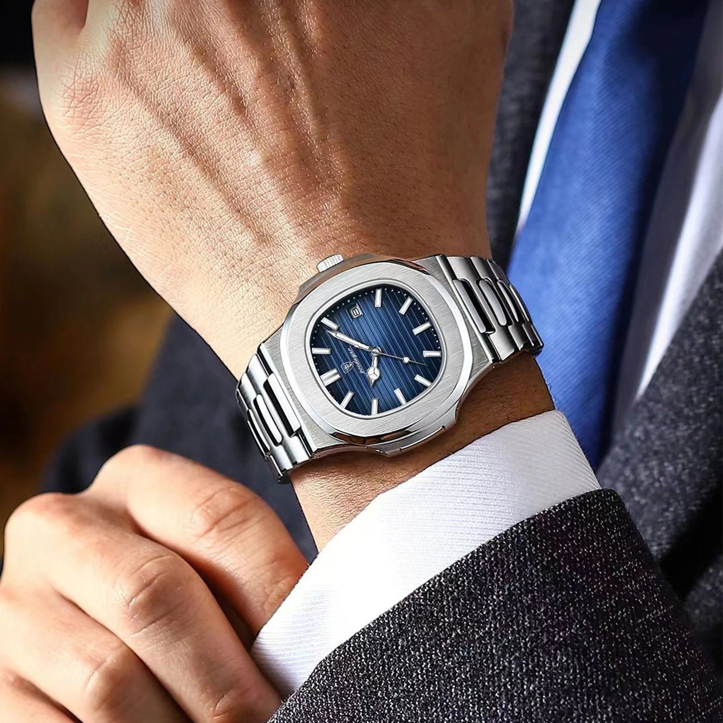 Relógio Masculino Luxo – Elegância em Aço Inoxidável, à Prova d'Água, com Iluminação Noturna e Data
